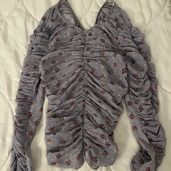 Tops Zara Purple Floral Ruched Top Poshmark